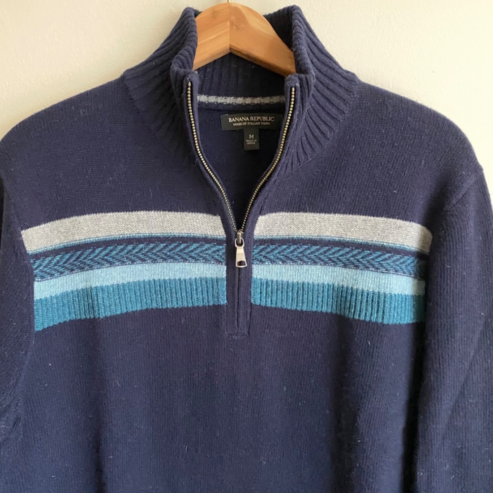 Banana Republic Mens Pullover 1/4 Zip Merino Wool Blend Sweater Collar Size M - Picture 7 of 7
